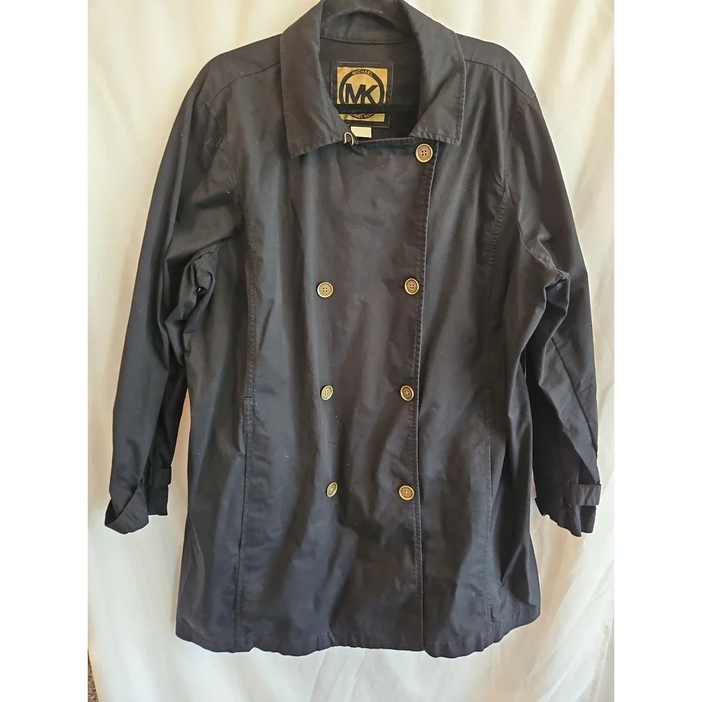 Michael Kors Women's Trench Coat 3X Black Double Breasted Plus Size Belt Missing